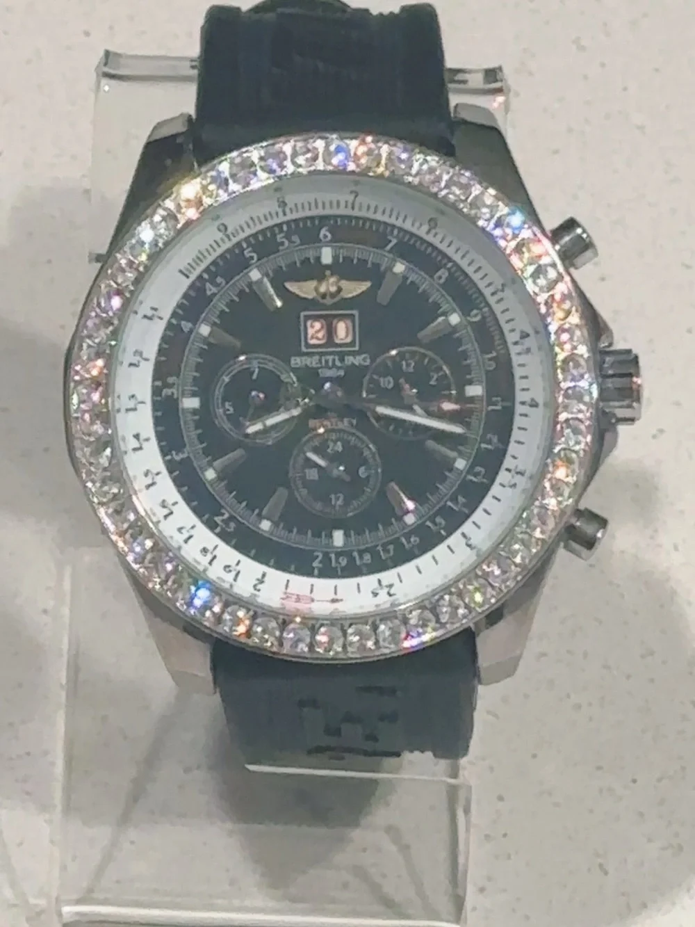 Breitling for Bentley A25362 Black Dial Chronograph Watch with Crystal Bezel